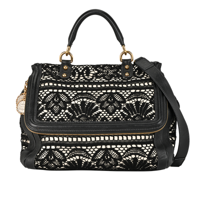 Miss Sicily Heritage, &pound;350, Handbags, Black/White, Lace/Leather, Front view